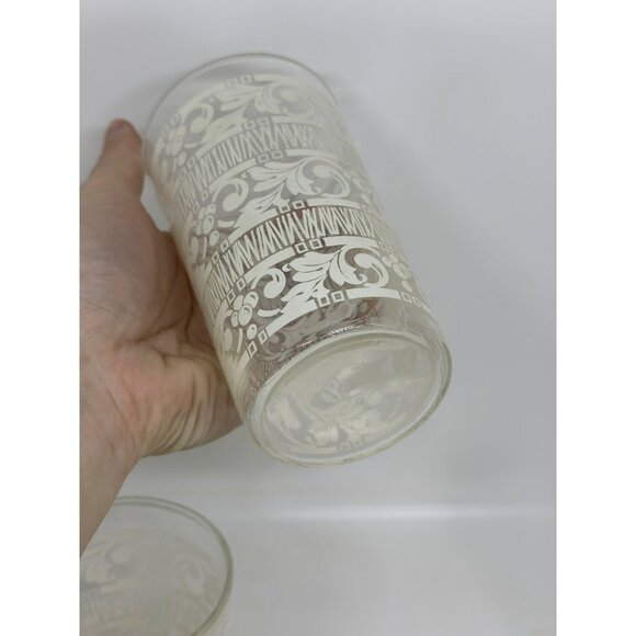 VTG Anchor Hocking White Mist Glass Tumblers | Set of 3, Floral & Scroll Pattern - Picture 5 of 8